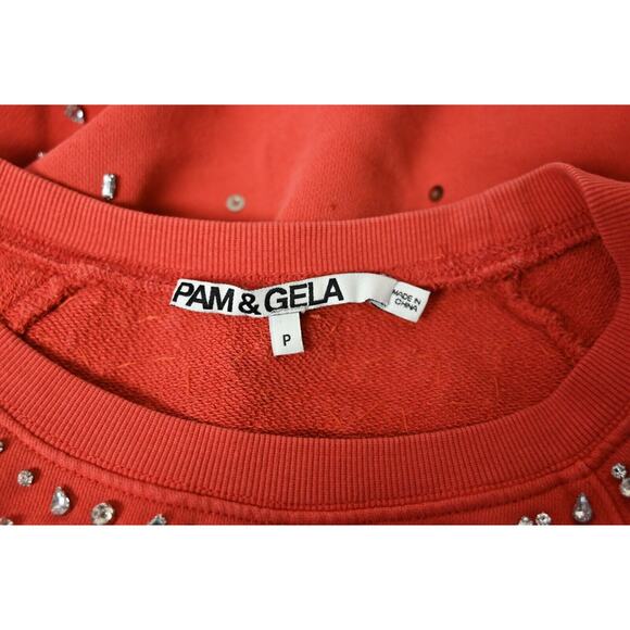 Pam & Gela Red Jeweled Crew Neck Long Sleeve Pullover Sweatshirt Size S Small - Picture 7 of 8